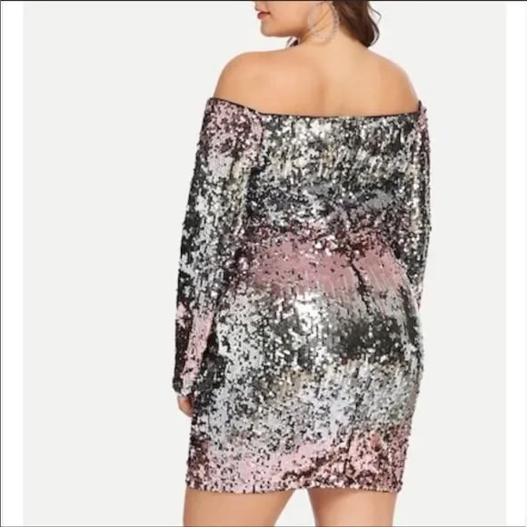 Ombré Sequin Off Shoulder Mini Dress - Picture 4 of 6